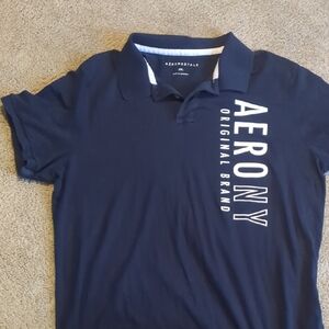 Aeropostale Men's Dark Blue Polo with White Lettering